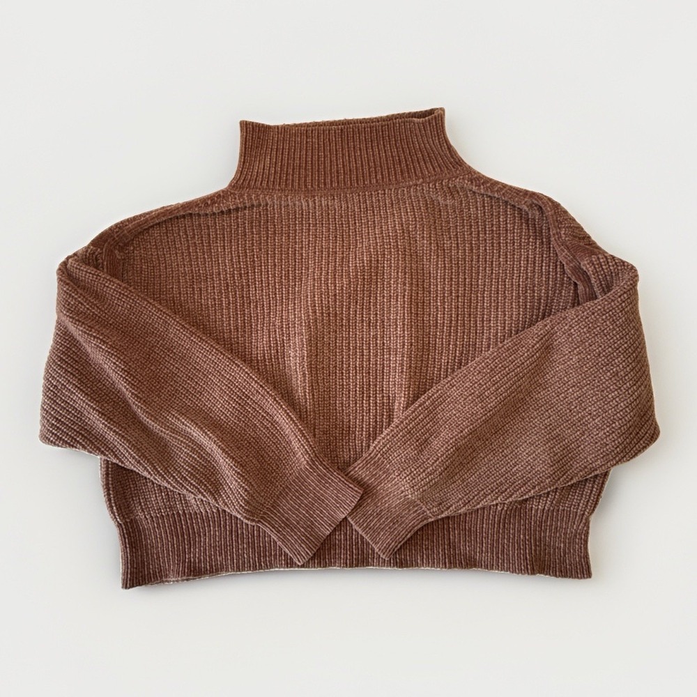 Jon & Anna Contemporary Chenille Ribbed Mock Neck Sweater Dusty Rose Mauve Small